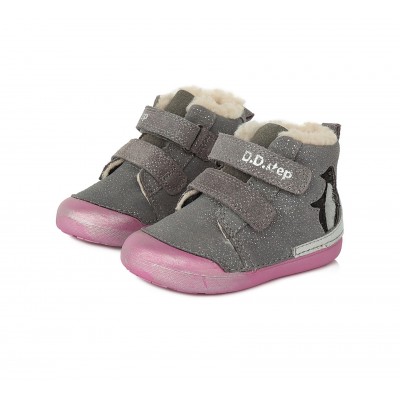 D.D. step dievčenská detská celokožená zimná obuv W066-601 Grey